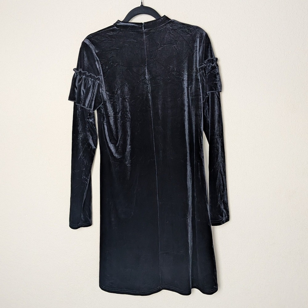Gestuz Black Velvet Ruffle Long Sleeve Dress Sz M Whimsigoth Goth Witchy 90s Y2K - Picture 5 of 8